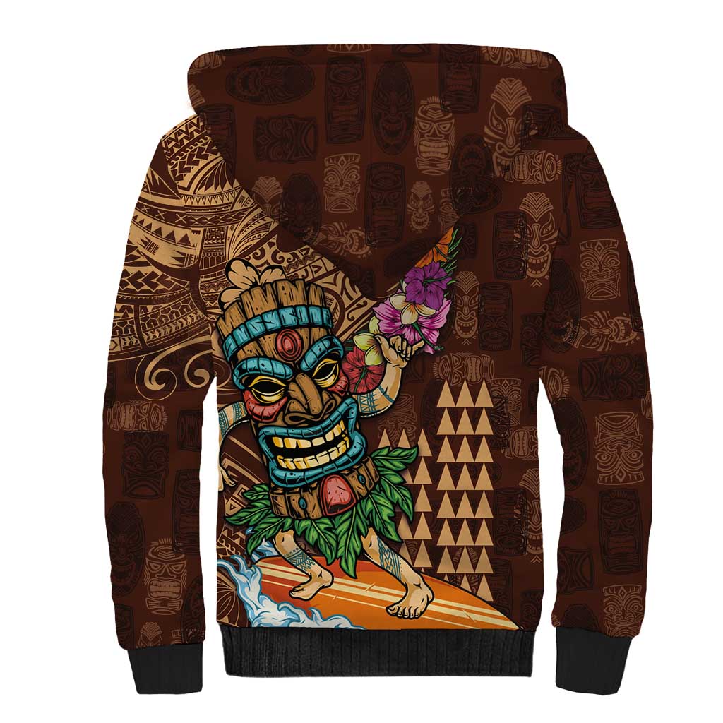 Hawaiian Tiki Mask Surfing Kakau Pattern Sherpa Hoodie LT03 - Polynesian Pride
