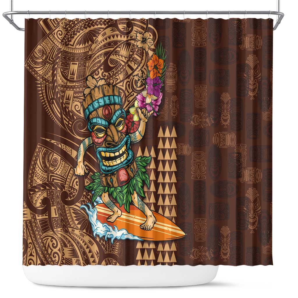 Hawaiian Tiki Mask Surfing Kakau Pattern Shower Curtain