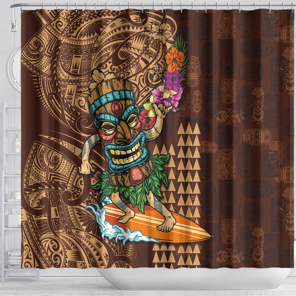 Hawaiian Tiki Mask Surfing Kakau Pattern Shower Curtain