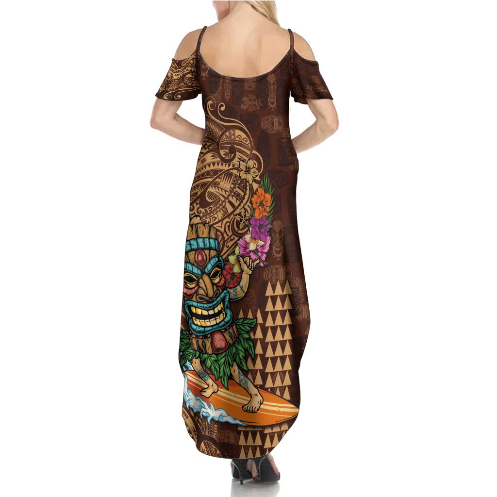 Hawaiian Tiki Mask Surfing Kakau Pattern Summer Maxi Dress LT03 - Polynesian Pride