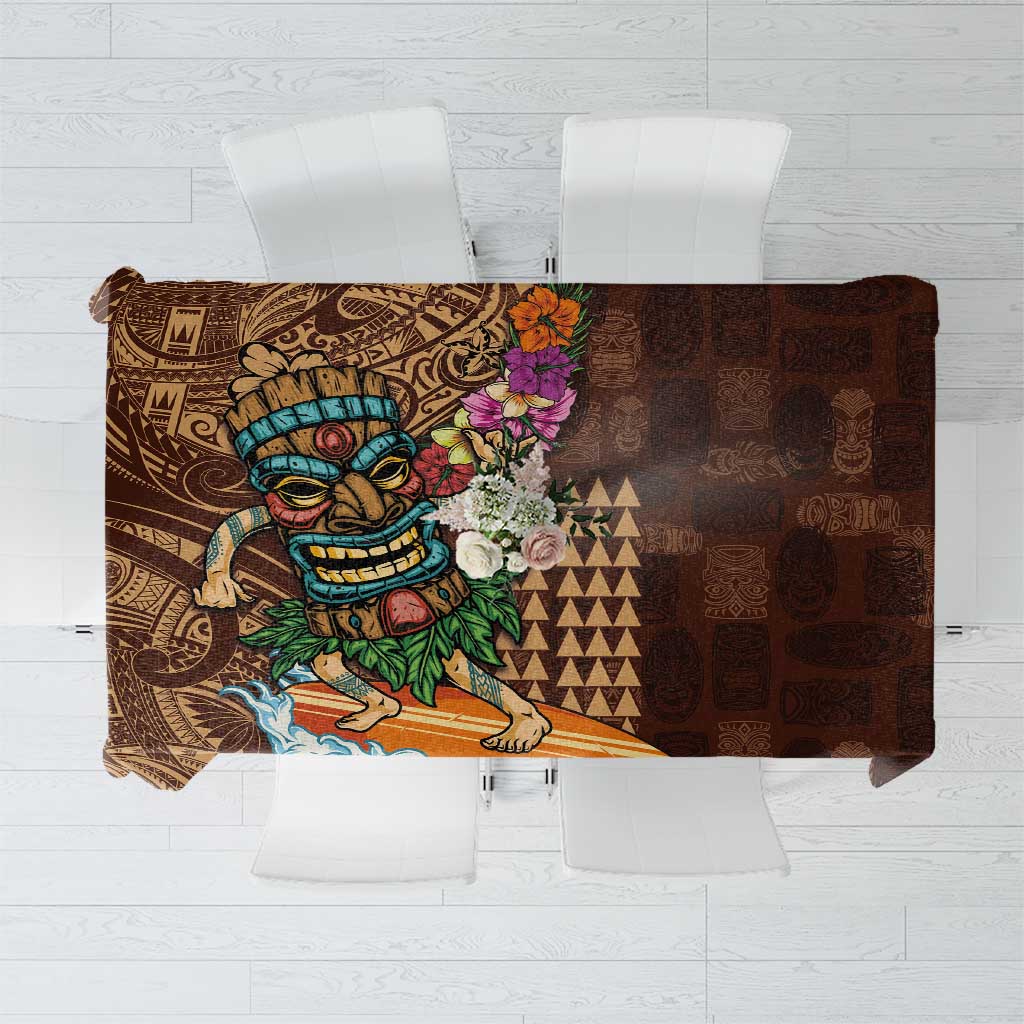 Hawaiian Tiki Mask Surfing Kakau Pattern Tablecloth LT03 Brown - Polynesian Pride