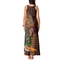Hawaiian Tiki Mask Surfing Kakau Pattern Tank Maxi Dress LT03 - Polynesian Pride