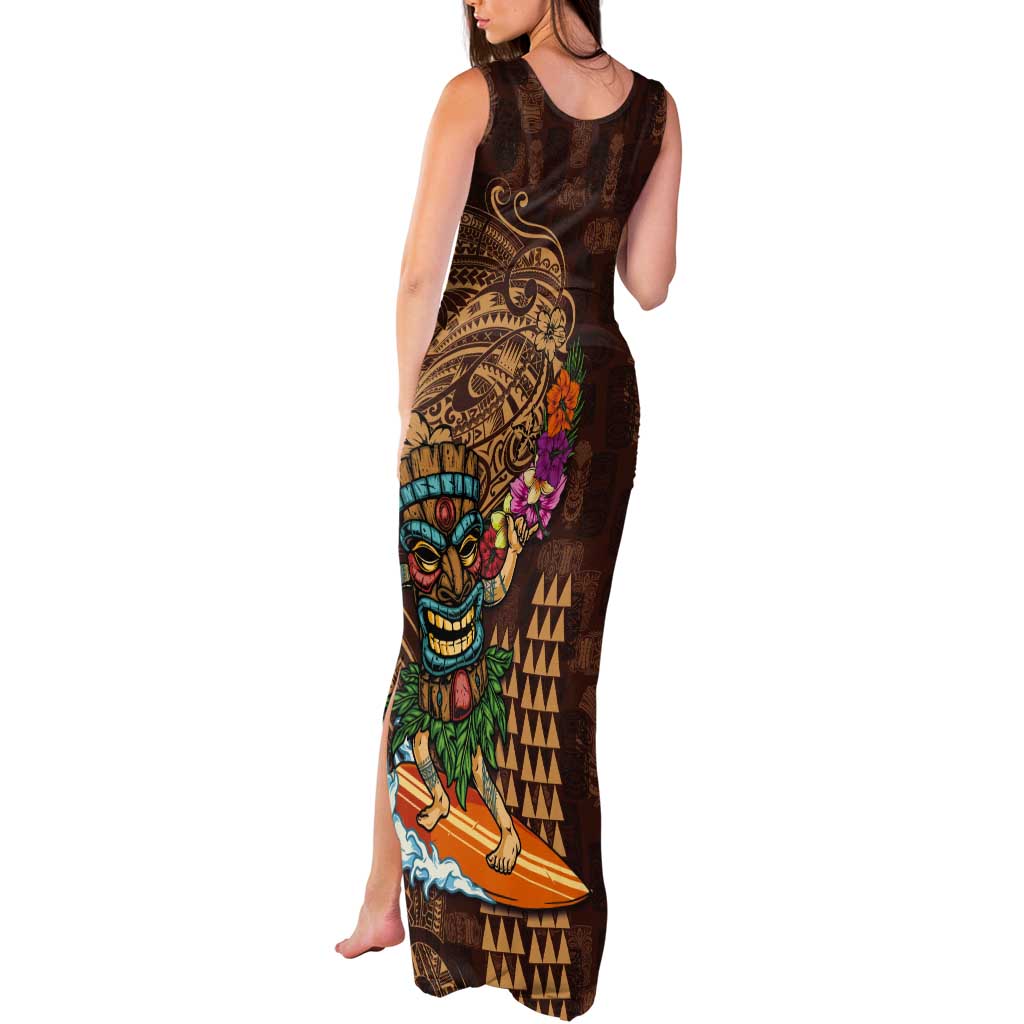 Hawaiian Tiki Mask Surfing Kakau Pattern Tank Maxi Dress LT03 - Polynesian Pride