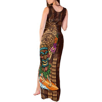 Hawaiian Tiki Mask Surfing Kakau Pattern Tank Maxi Dress LT03 - Polynesian Pride