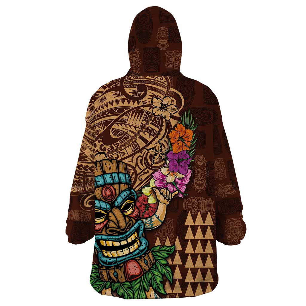 Hawaiian Tiki Mask Surfing Kakau Pattern Wearable Blanket Hoodie LT03 - Polynesian Pride