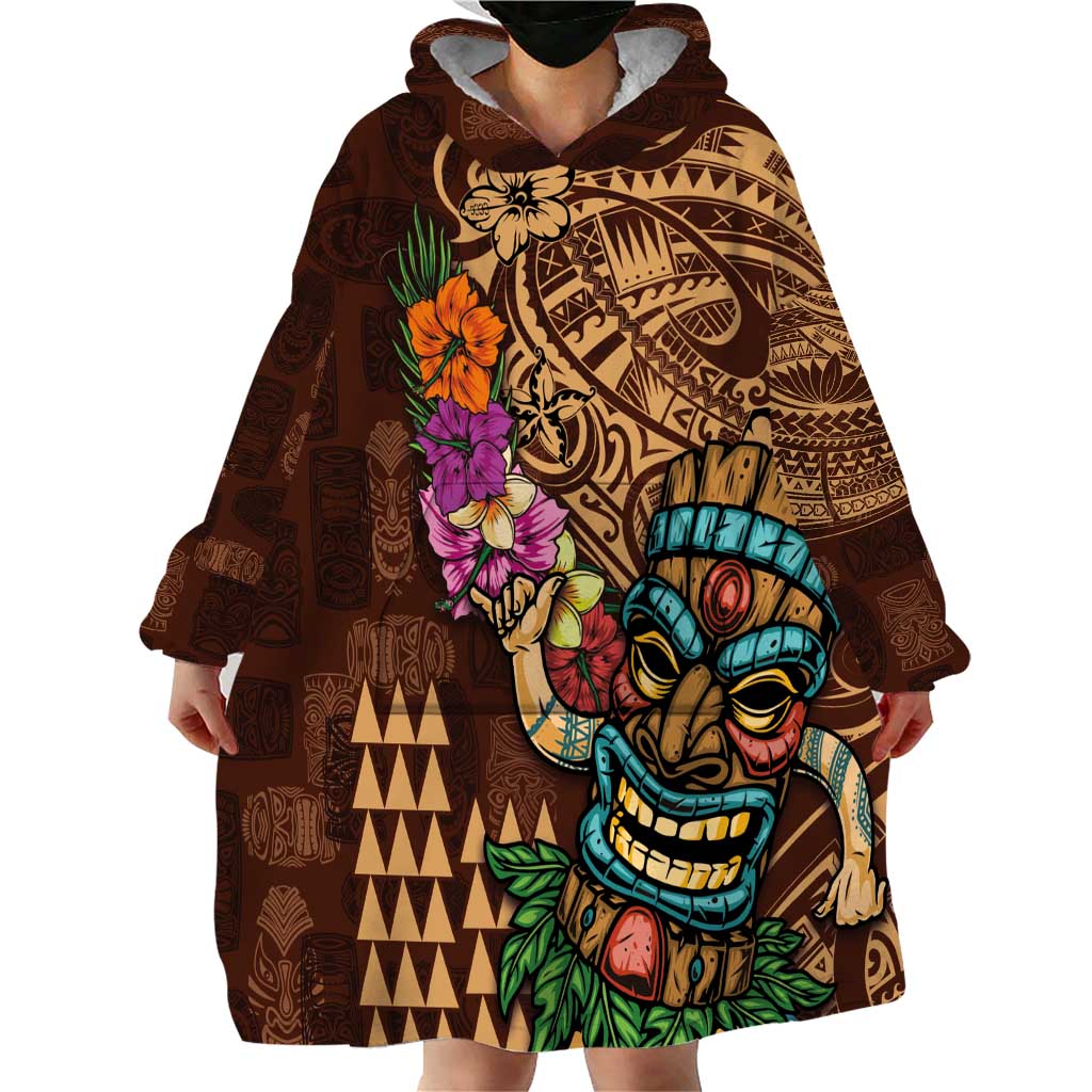 Hawaiian Tiki Mask Surfing Kakau Pattern Wearable Blanket Hoodie LT03 - Polynesian Pride