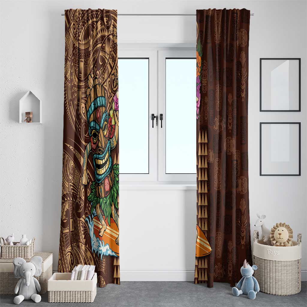 Hawaiian Tiki Mask Surfing Kakau Pattern Window Curtain LT03 - Polynesian Pride