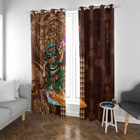 Hawaiian Tiki Mask Surfing Kakau Pattern Window Curtain LT03 With Grommets Brown - Polynesian Pride