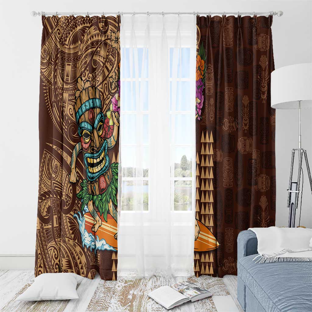 Hawaiian Tiki Mask Surfing Kakau Pattern Window Curtain LT03 - Polynesian Pride