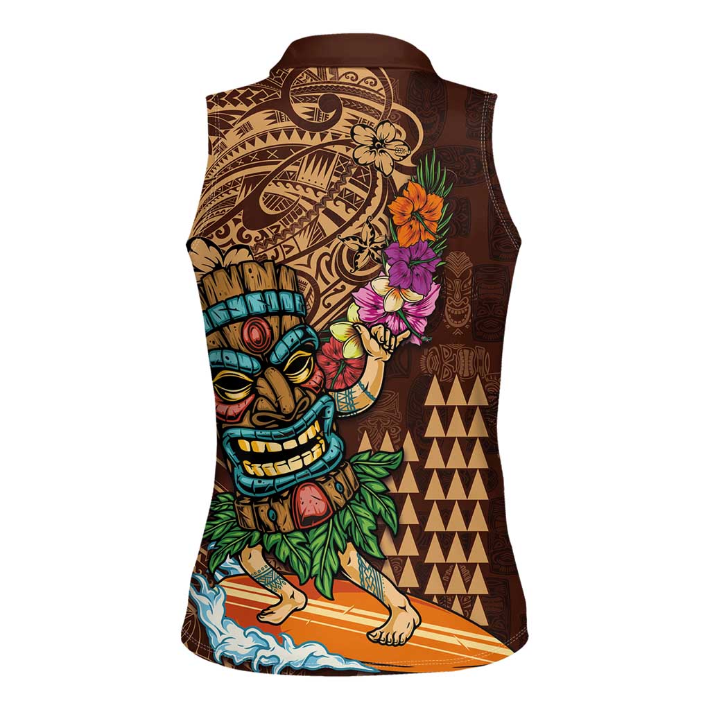 Hawaiian Tiki Mask Surfing Kakau Pattern Women Sleeveless Polo Shirt