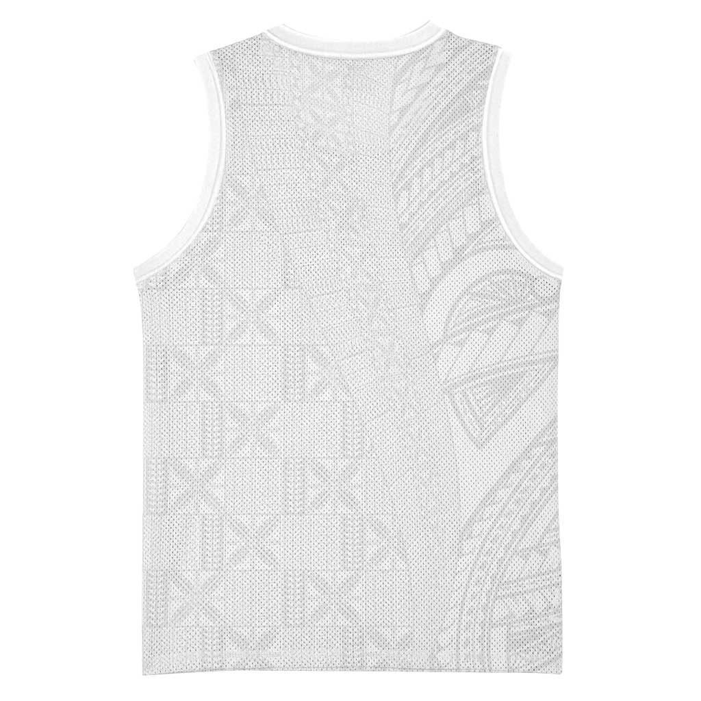 Niue White Sunday Basketball Jersey Hiapo Tribal Art Tattoos LT03 - Polynesian Pride