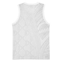 Niue White Sunday Basketball Jersey Hiapo Tribal Art Tattoos LT03 - Polynesian Pride