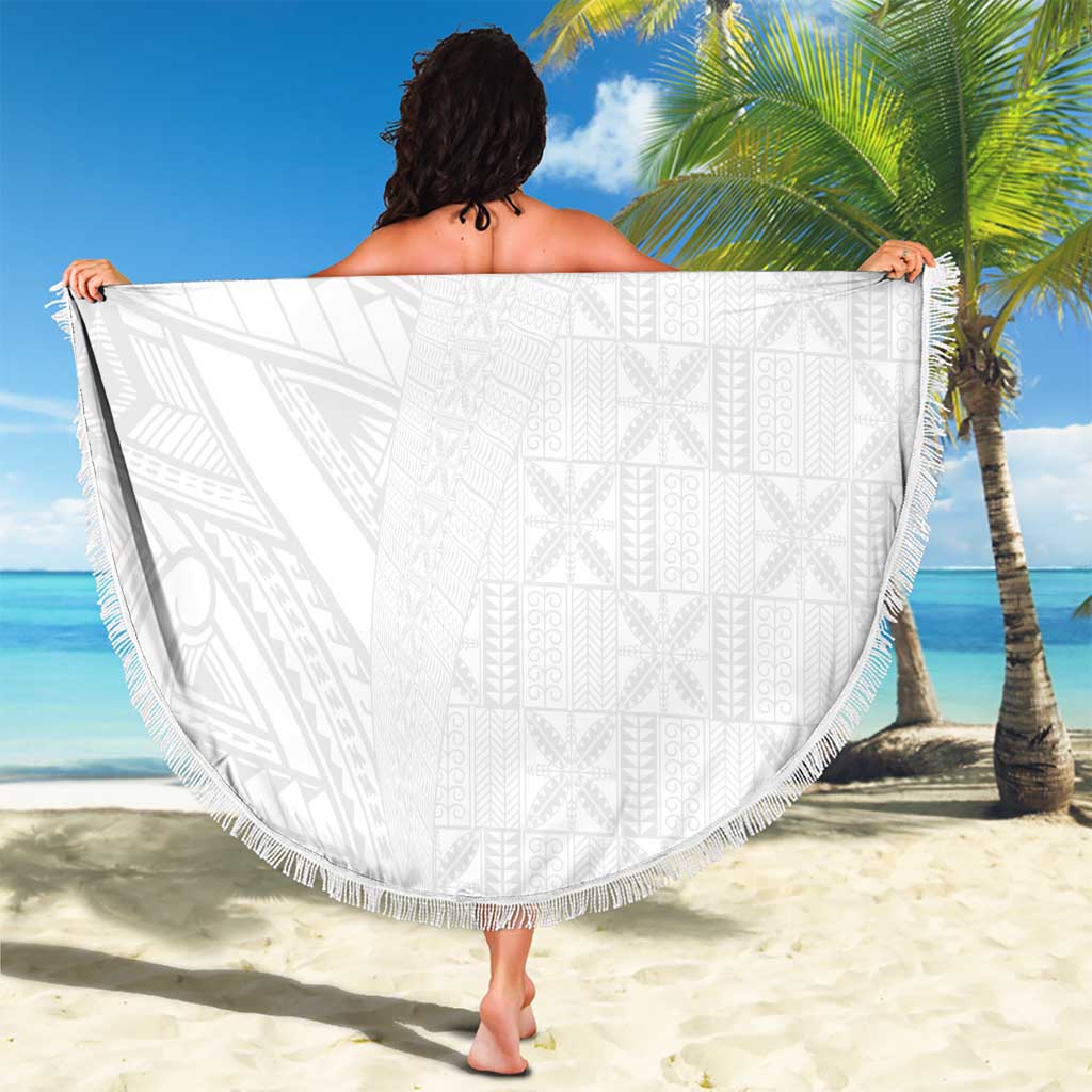 Niue White Sunday Beach Blanket Hiapo Tribal Art Tattoos LT03 - Polynesian Pride