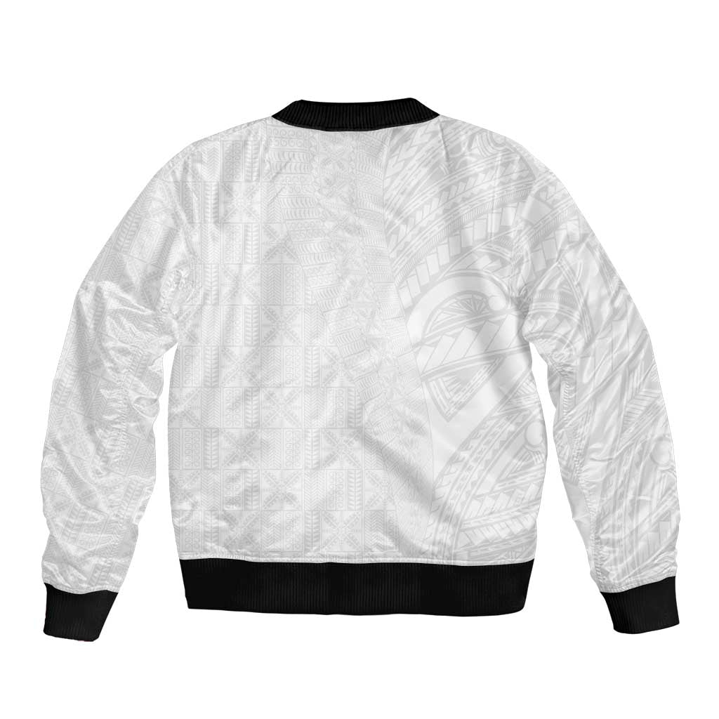 Niue White Sunday Bomber Jacket Hiapo Tribal Art Tattoos - Polynesian Pride
