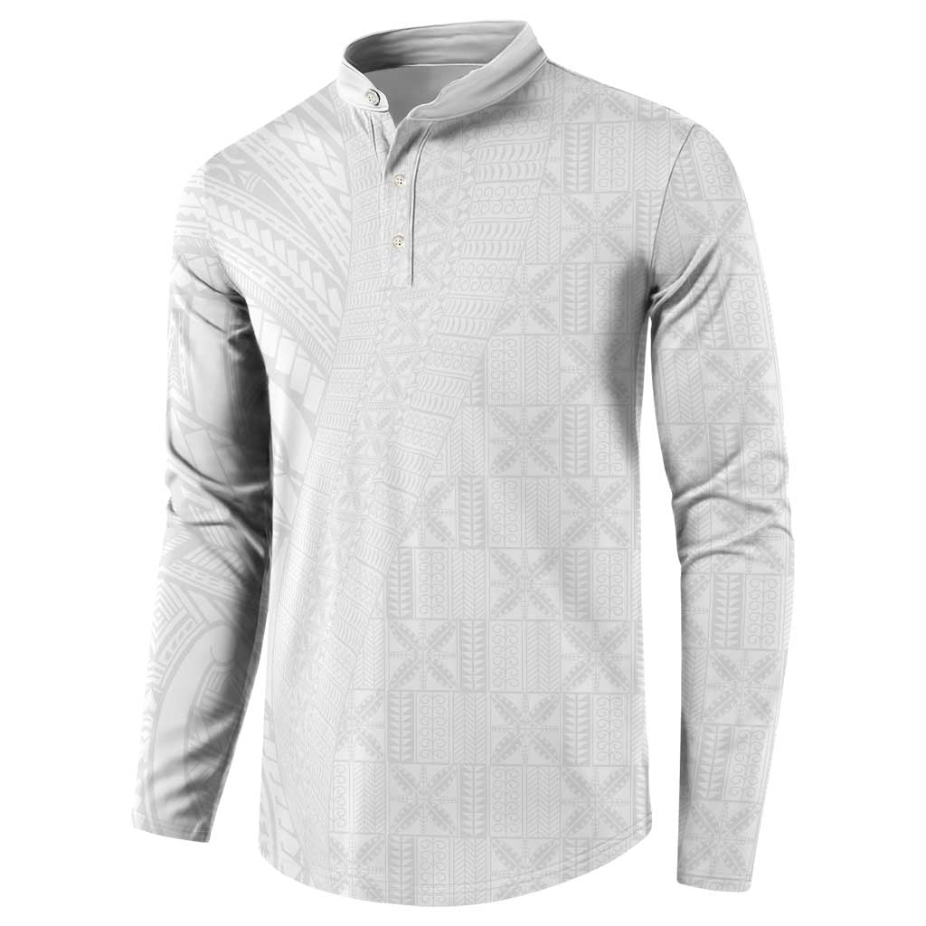 Niue White Sunday Button Sweatshirt Hiapo Tribal Art Tattoos LT03 - Polynesian Pride