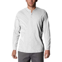 Niue White Sunday Button Sweatshirt Hiapo Tribal Art Tattoos LT03 - Polynesian Pride
