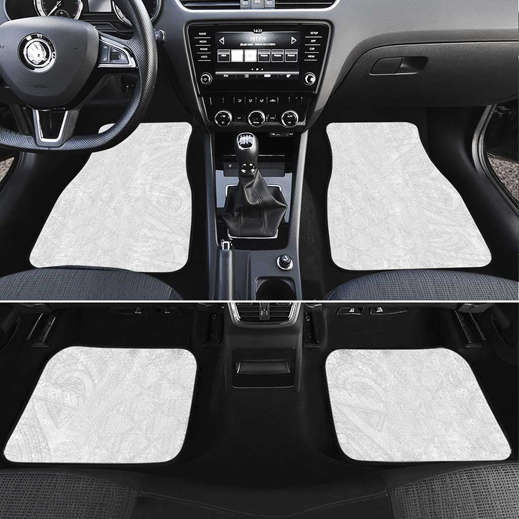 Niue White Sunday Car Mats Hiapo Tribal Art Tattoos LT03 Set 4pcs White - Polynesian Pride