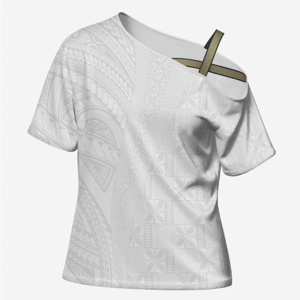 Niue White Sunday Cross Shoulder Shirt Hiapo Tribal Art Tattoos LT03 Female White - Polynesian Pride