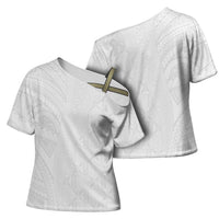 Niue White Sunday Cross Shoulder Shirt Hiapo Tribal Art Tattoos LT03 - Polynesian Pride
