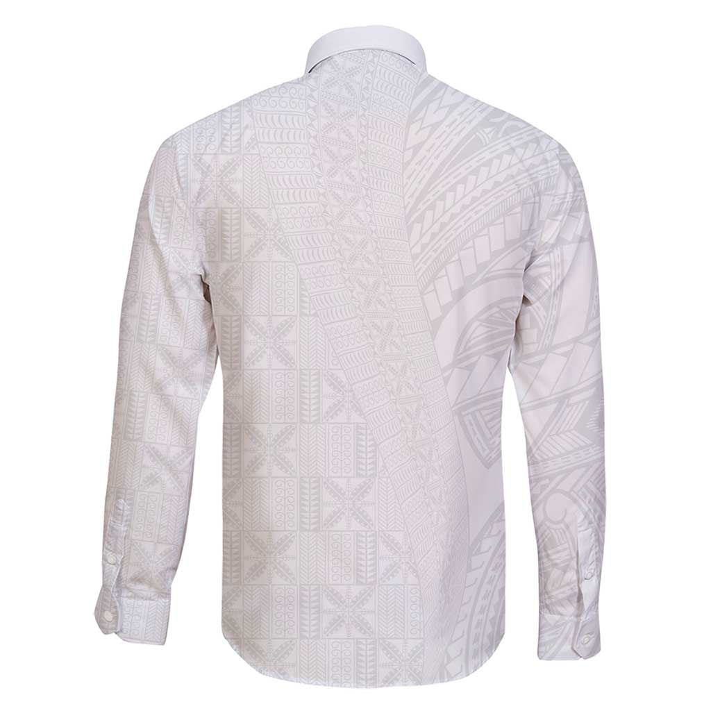 Niue White Sunday Family Matching Off Shoulder Maxi Dress and Hawaiian Shirt Hiapo Tribal Art Tattoos - Polynesian Pride