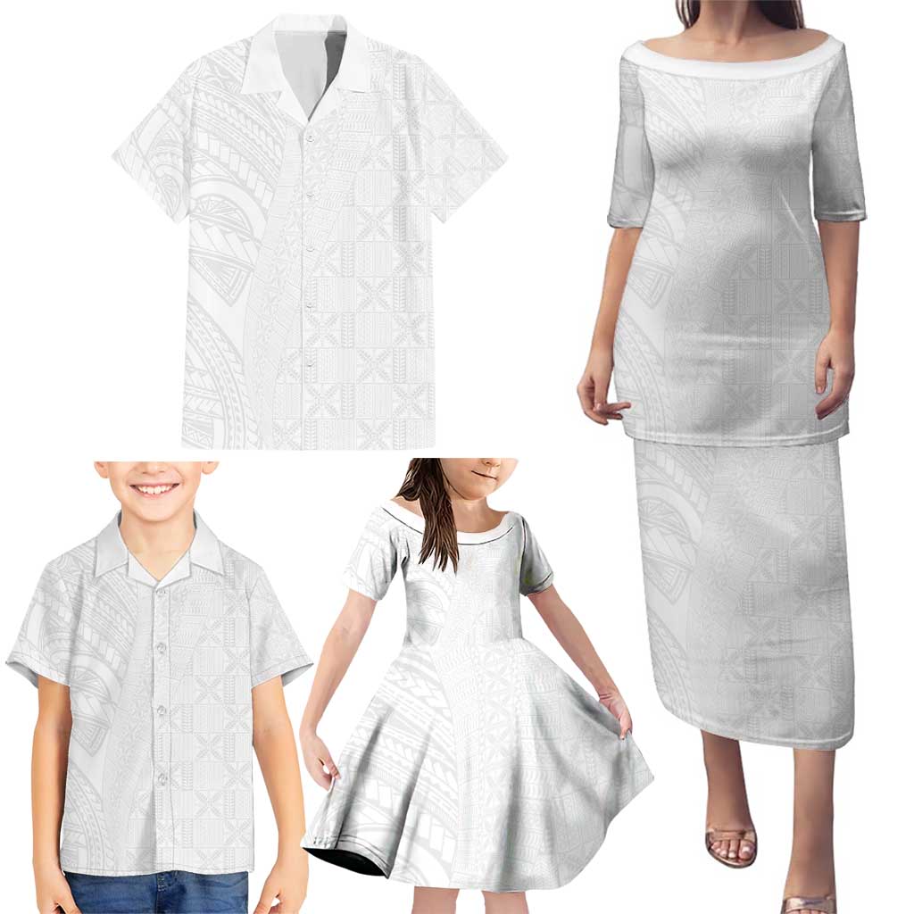 Niue White Sunday Family Matching Puletasi and Hawaiian Shirt Hiapo Tribal Art Tattoos LT03 - Polynesian Pride