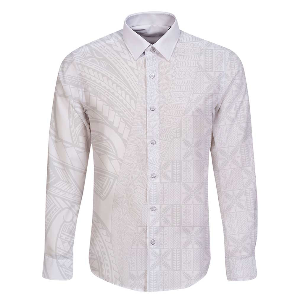 Niue White Sunday Family Matching Summer Maxi Dress and Hawaiian Shirt Hiapo Tribal Art Tattoos - Polynesian Pride