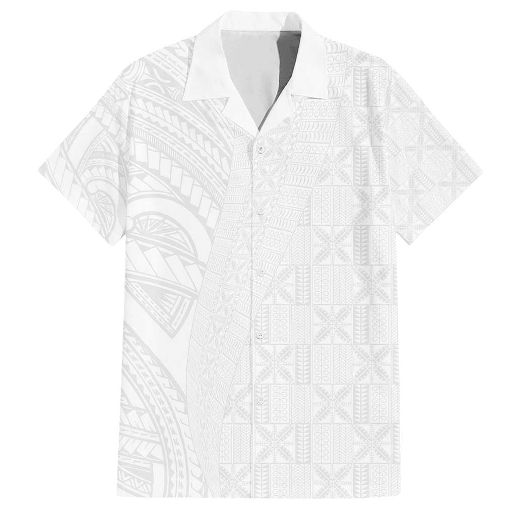 Niue White Sunday Family Matching Tank Maxi Dress and Hawaiian Shirt Hiapo Tribal Art Tattoos - Polynesian Pride