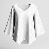 Niue White Sunday Kimono Sleeve Blouse Hiapo Tribal Art Tattoos LT03 Female White - Polynesian Pride