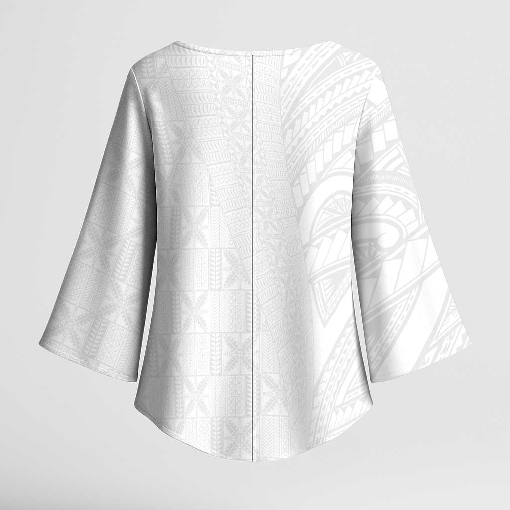 Niue White Sunday Kimono Sleeve Blouse Hiapo Tribal Art Tattoos LT03 - Polynesian Pride