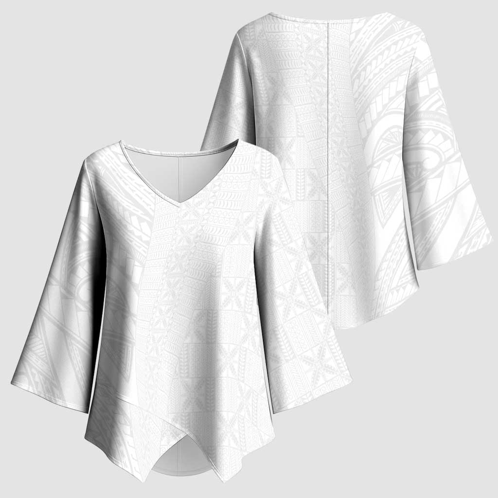 Niue White Sunday Kimono Sleeve Blouse Hiapo Tribal Art Tattoos LT03 - Polynesian Pride