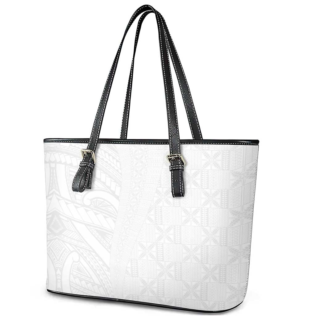 Niue White Sunday Leather Tote Bag Hiapo Tribal Art Tattoos LT03 - Polynesian Pride