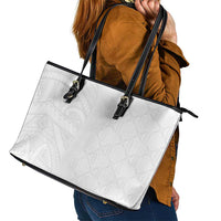 Niue White Sunday Leather Tote Bag Hiapo Tribal Art Tattoos LT03 - Polynesian Pride