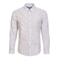 Niue White Sunday Long Sleeve Button Shirt Hiapo Tribal Art Tattoos LT03 Unisex White - Polynesian Pride