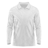 Niue White Sunday Long Sleeve Polo Shirt Hiapo Tribal Art Tattoos LT03 White - Polynesian Pride