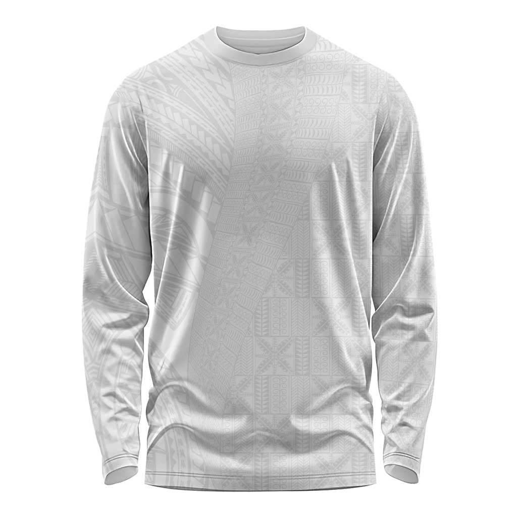 Niue White Sunday Long Sleeve Shirt Hiapo Tribal Art Tattoos LT03 Unisex White - Polynesian Pride
