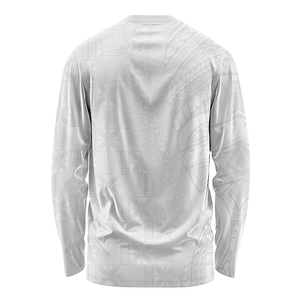 Niue White Sunday Long Sleeve Shirt Hiapo Tribal Art Tattoos LT03 - Polynesian Pride