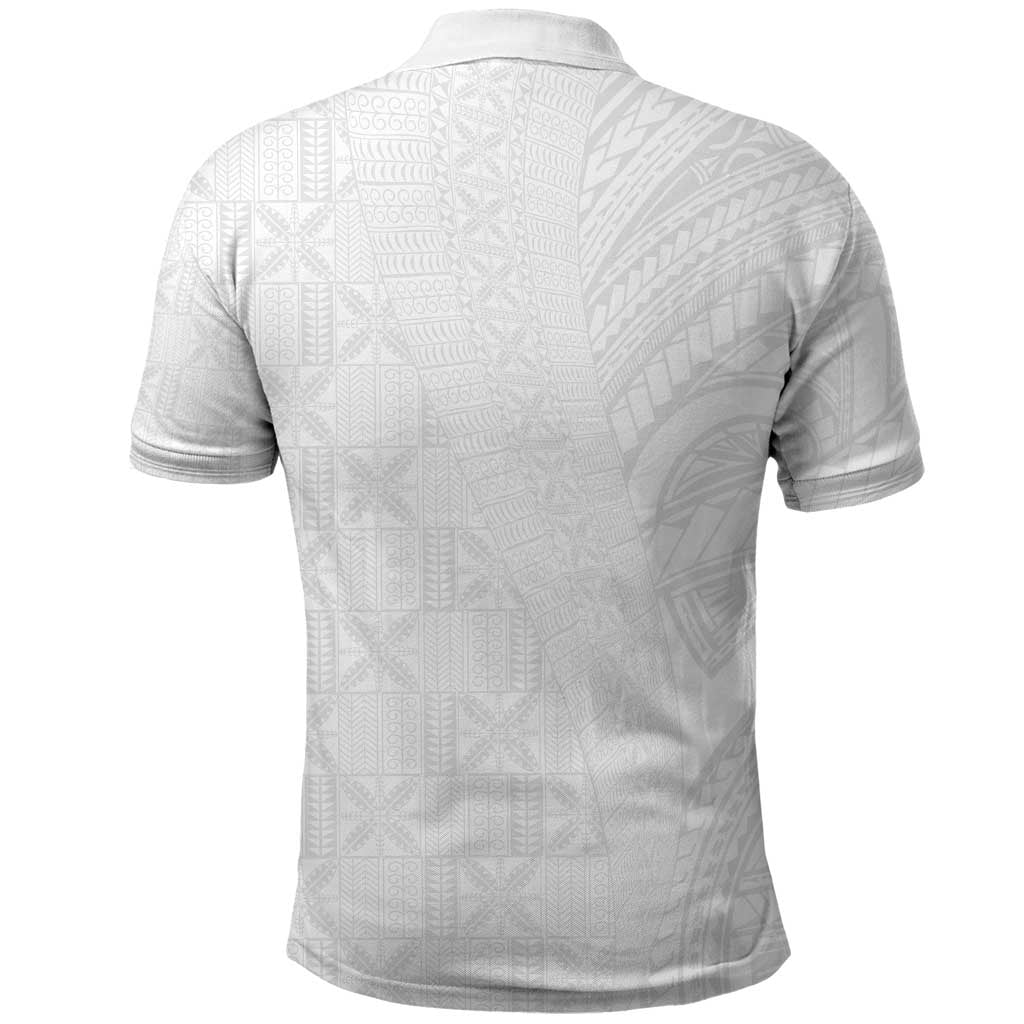 Niue White Sunday Polo Shirt Hiapo Tribal Art Tattoos - Polynesian Pride