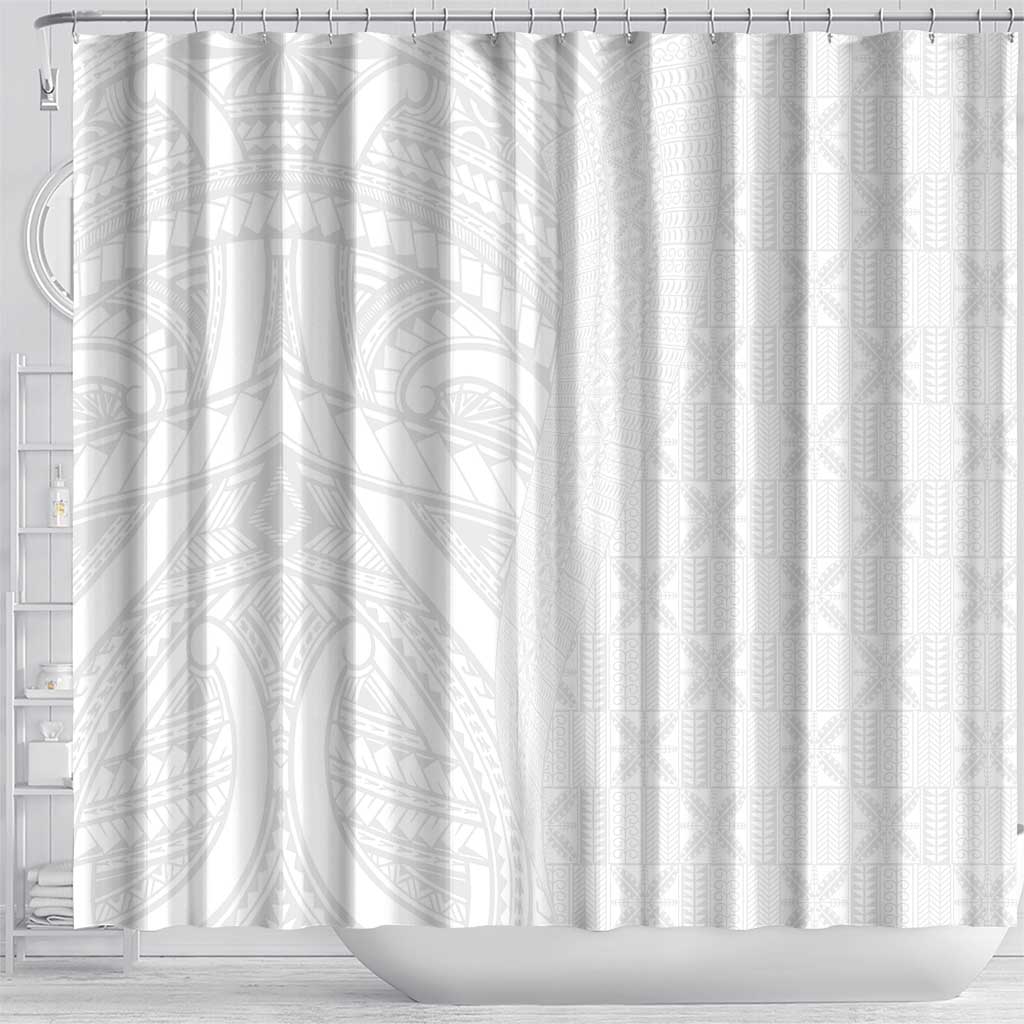 Niue White Sunday Shower Curtain Hiapo Tribal Art Tattoos - Polynesian Pride