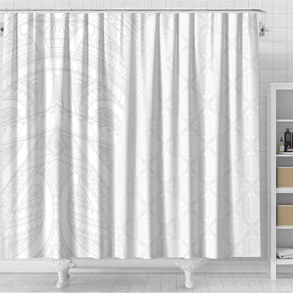 Niue White Sunday Shower Curtain Hiapo Tribal Art Tattoos - Polynesian Pride