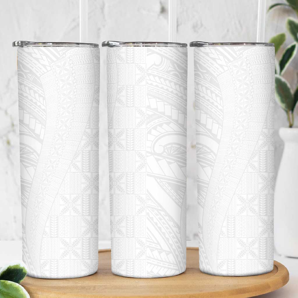 Niue White Sunday Skinny Tumbler Hiapo Tribal Art Tattoos - Polynesian Pride