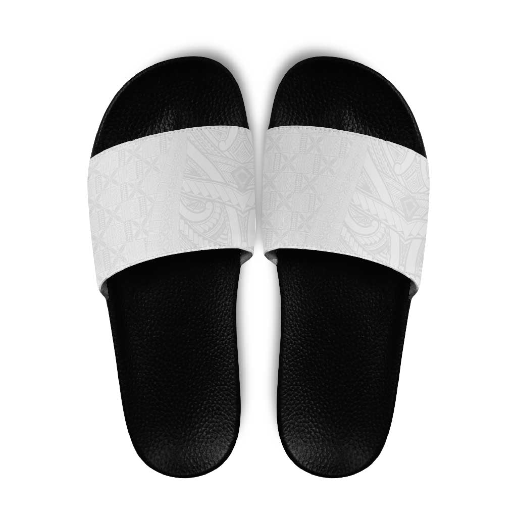 Niue White Sunday Slide Sandals Hiapo Tribal Art Tattoos - Polynesian Pride