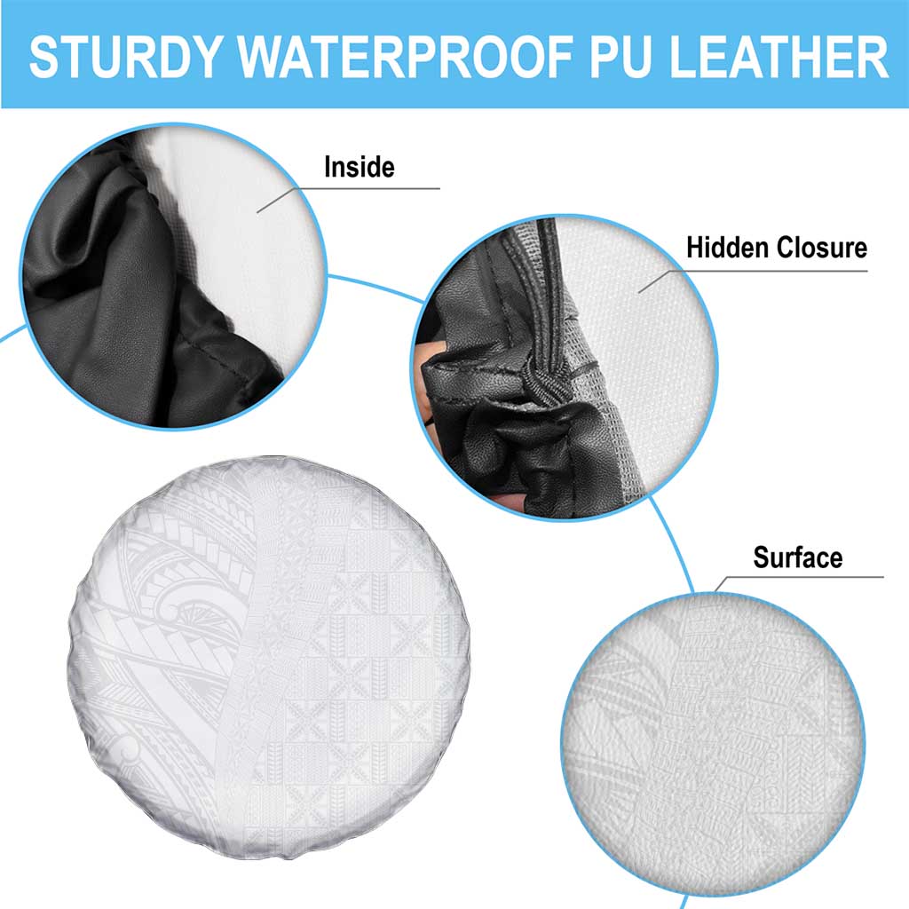 Niue White Sunday Spare Tire Cover Hiapo Tribal Art Tattoos - Polynesian Pride