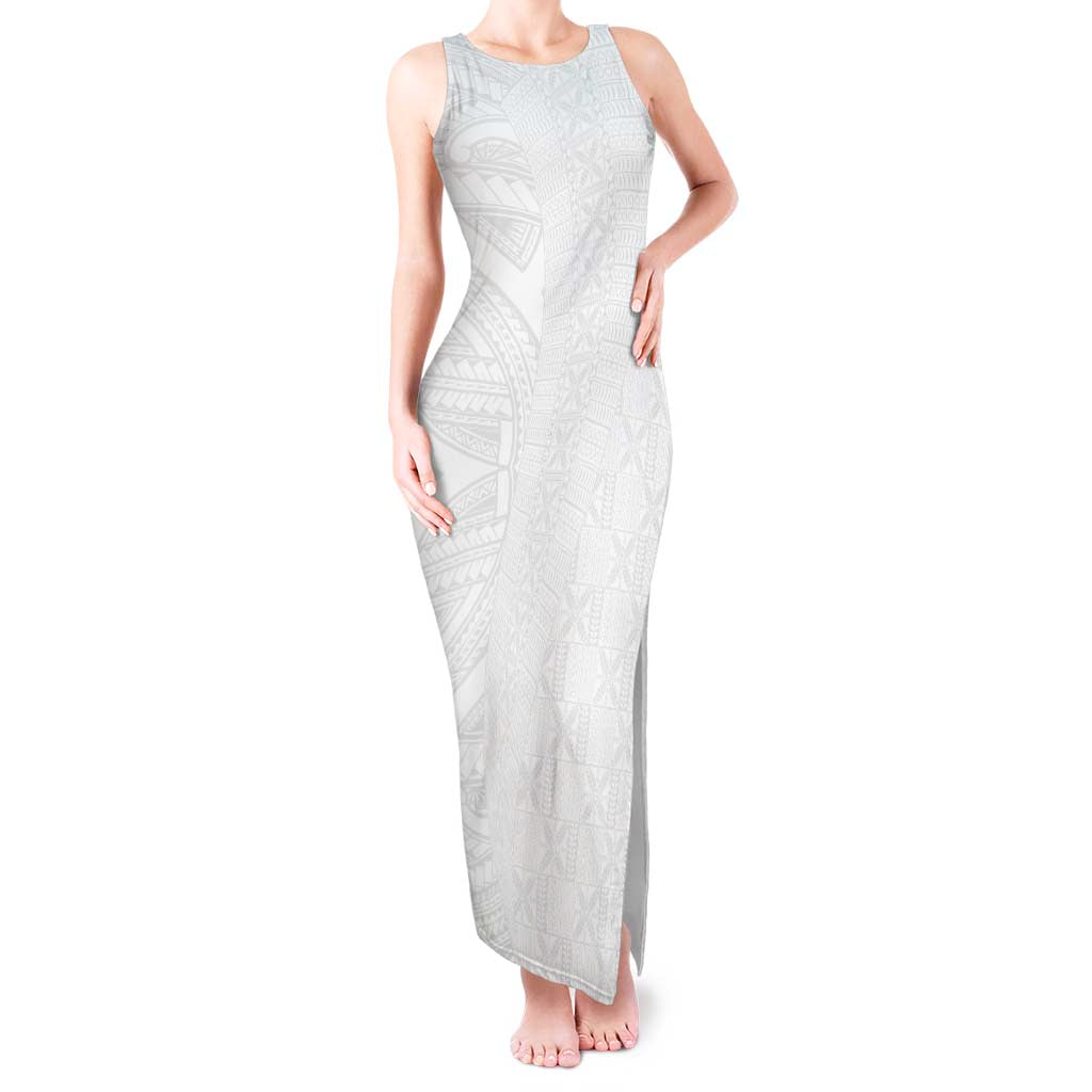Niue White Sunday Tank Maxi Dress Hiapo Tribal Art Tattoos - Polynesian Pride