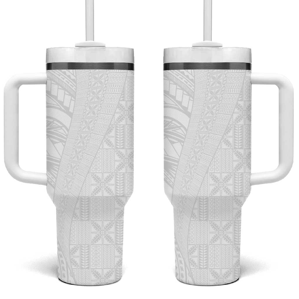 Niue White Sunday Tumbler With Handle Hiapo Tribal Art Tattoos - Polynesian Pride