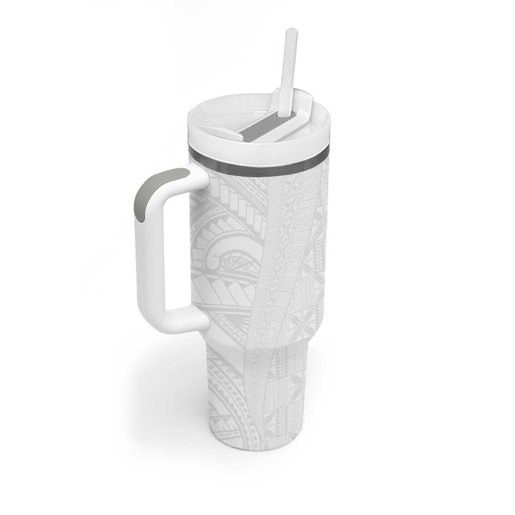 Niue White Sunday Tumbler With Handle Hiapo Tribal Art Tattoos - Polynesian Pride