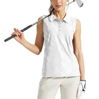 Niue White Sunday Women Sleeveless Polo Shirt Hiapo Tribal Art Tattoos LT03 - Polynesian Pride