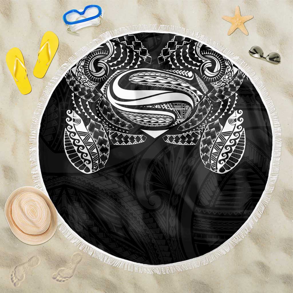 Super Samoan Traditional Tribal Art Tattoos Beach Blanket Black Color LT03 One Size 150cm Black - Polynesian Pride