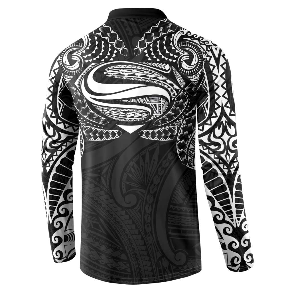 Super Samoan Traditional Tribal Art Tattoos Button Sweatshirt Black Color LT03 - Polynesian Pride