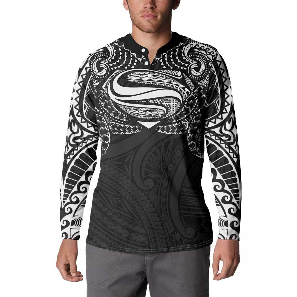 Super Samoan Traditional Tribal Art Tattoos Button Sweatshirt Black Color LT03 - Polynesian Pride