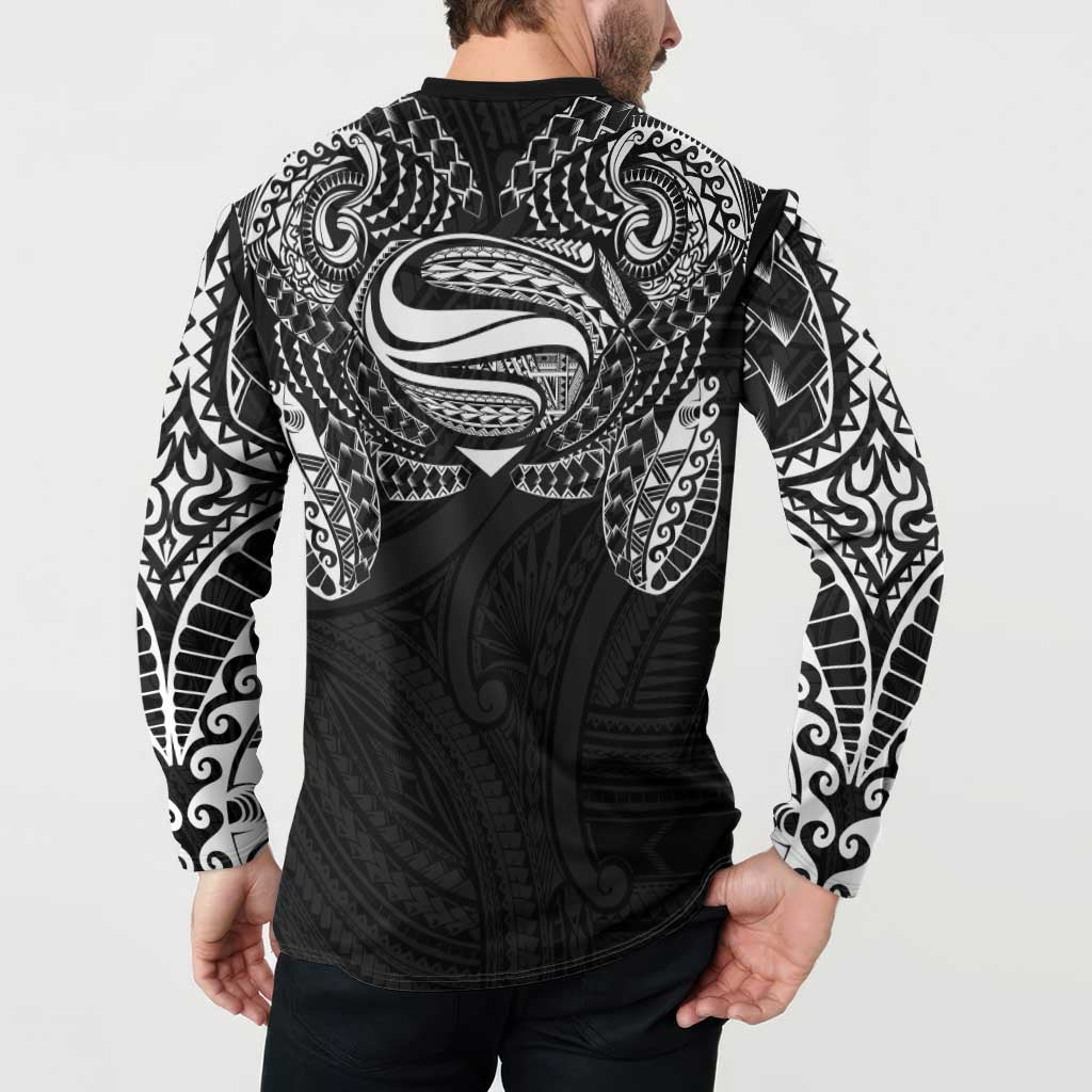 Super Samoan Traditional Tribal Art Tattoos Button Sweatshirt Black Color LT03 - Polynesian Pride